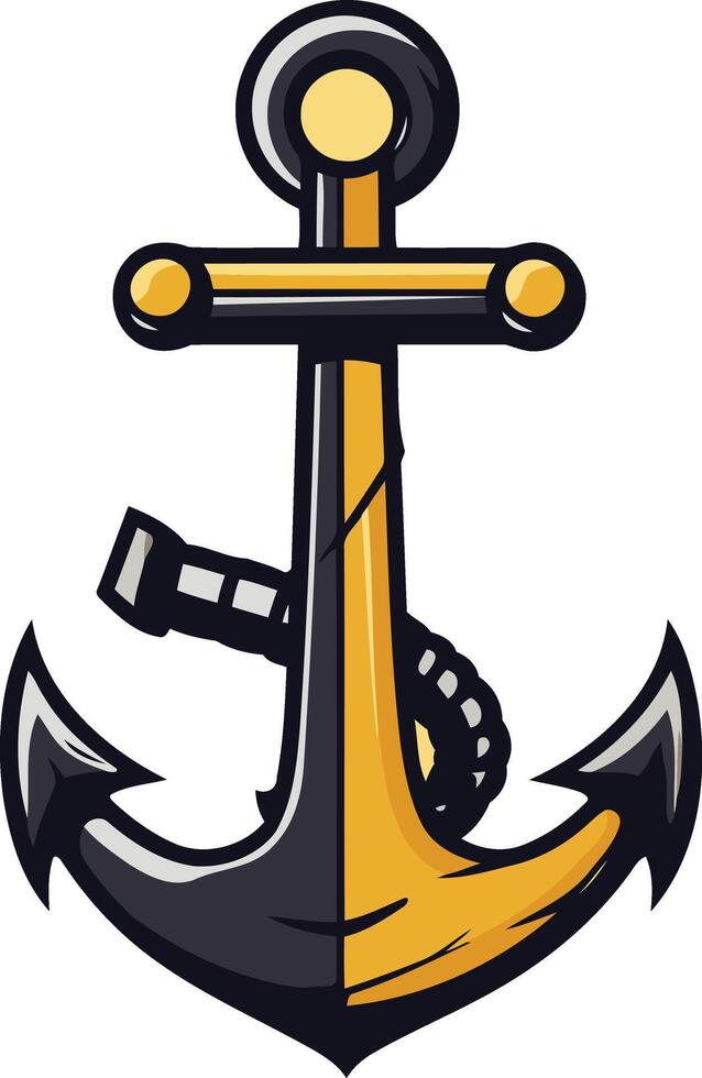 Black and Gold Nautical Anchor vector
