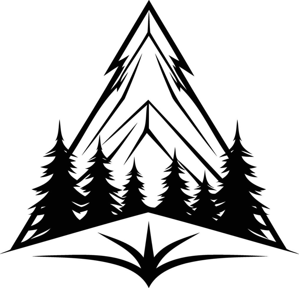 A stylized mountain range with pine trees in a triangular frame vector