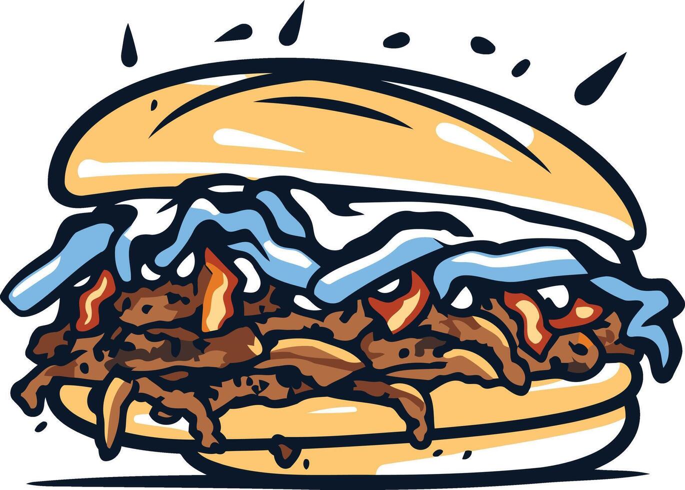 Cartoon Illustration of a Pulled Pork Sandwich vector