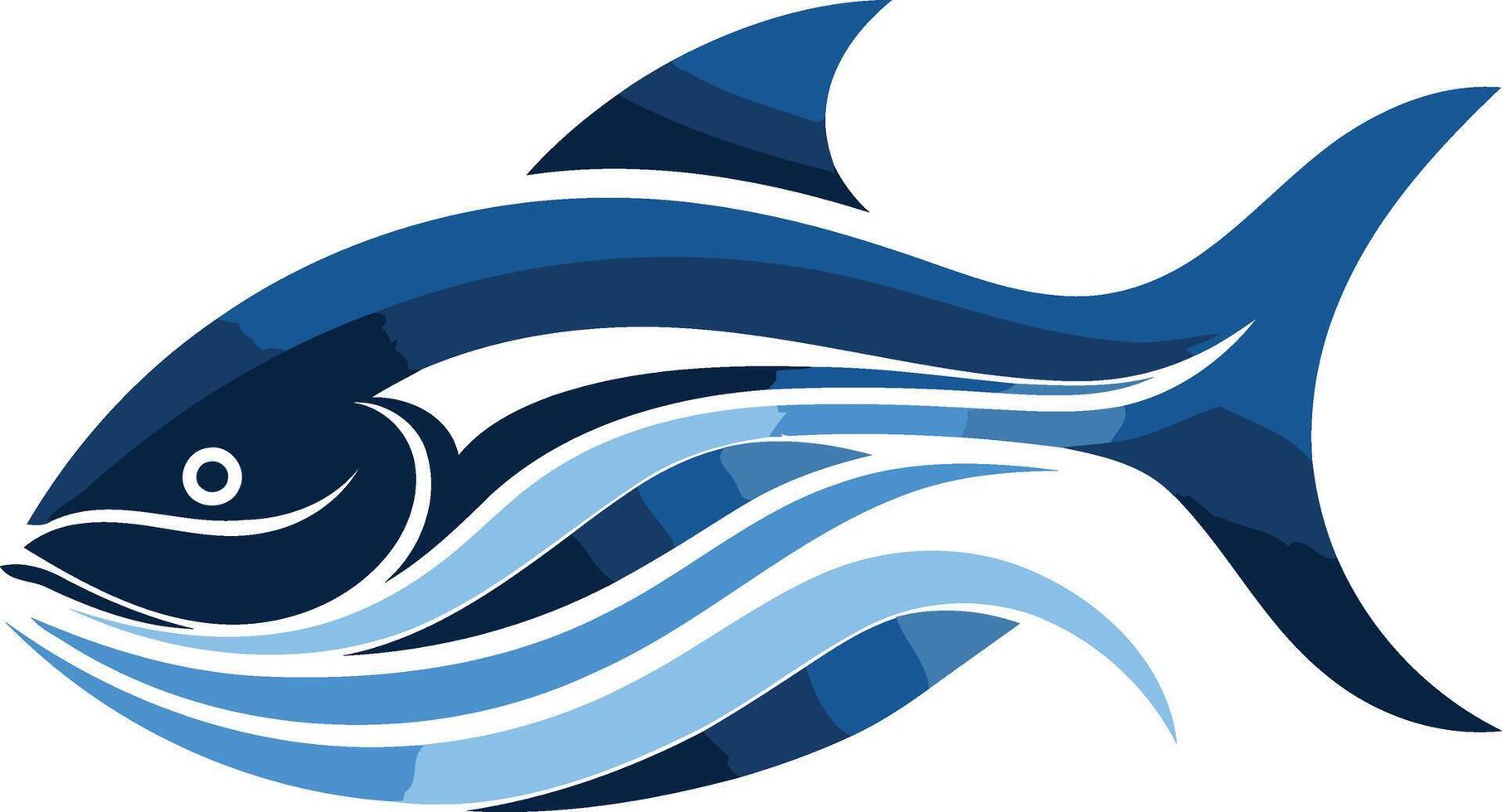 Abstract Blue Fish with Waves Design vector