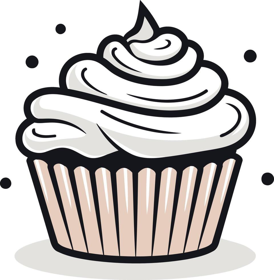 Cartoon Illustration of a Cupcake with White Frosting vector