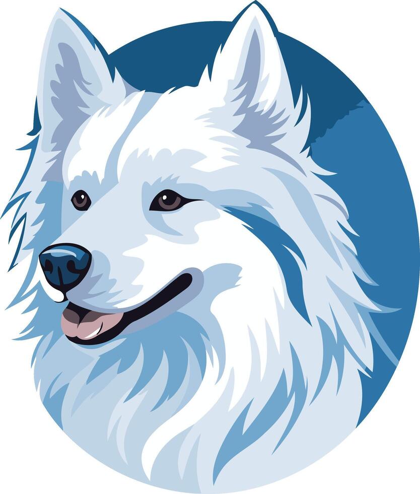 Smiling White Dog with Blue Background vector