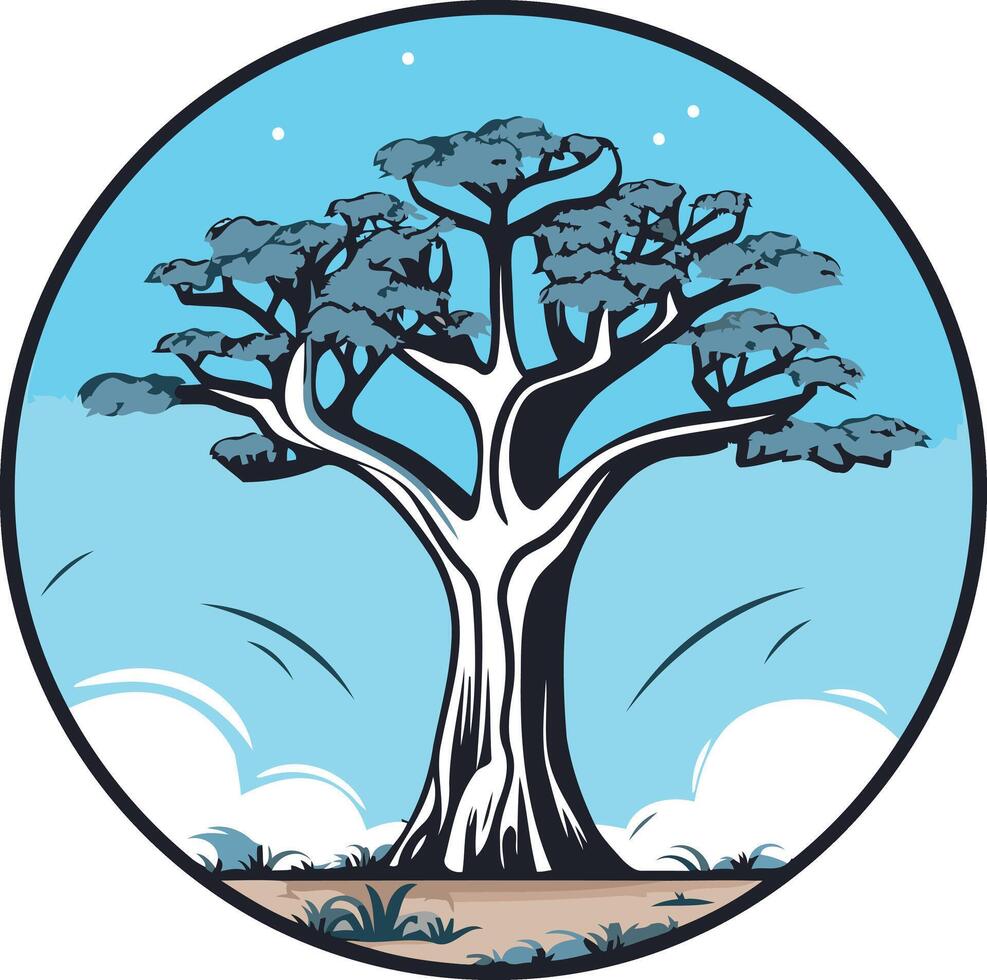 Illustrative Baobab Tree Against a Blue Sky vector