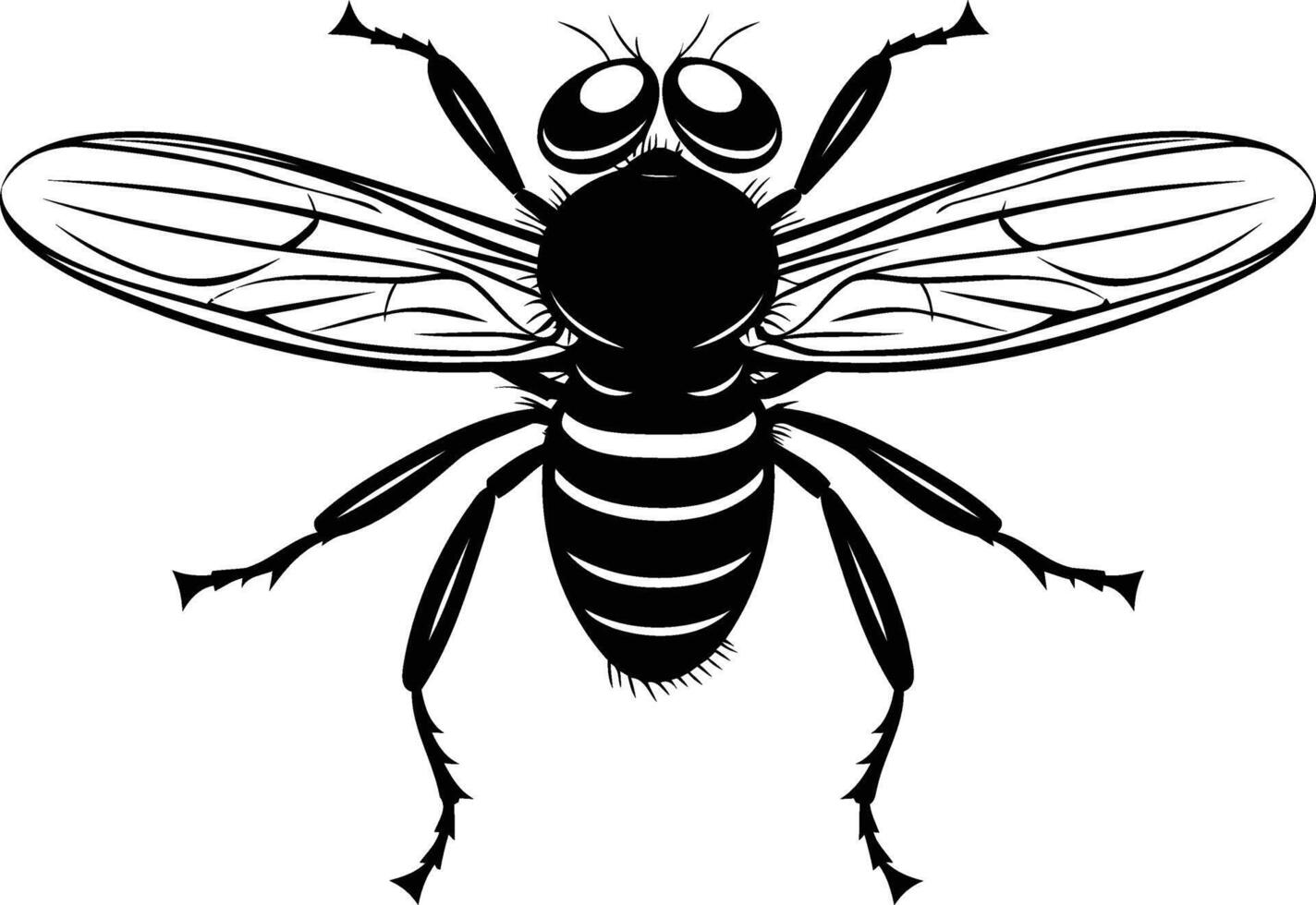 Black and white element illustration of a fly, perfect for use in designs related to insects, nature, or pest control vector