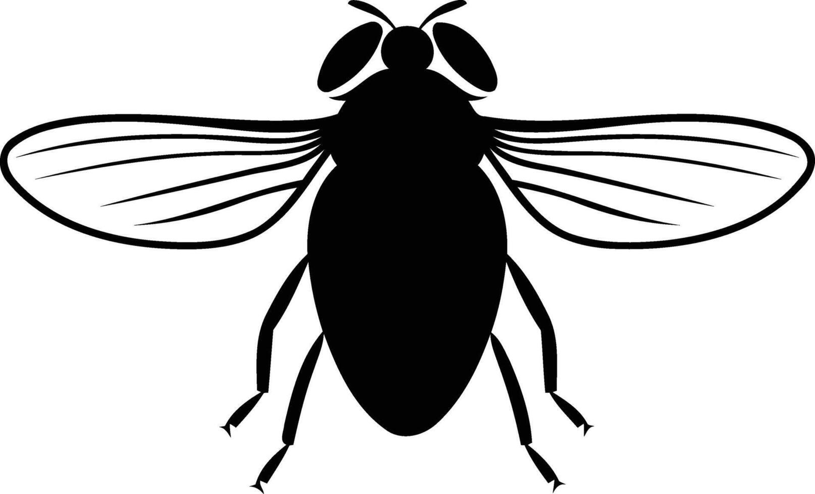 Simple black and white silhouette of a fly, perfect for illustrations, graphic design, and branding vector