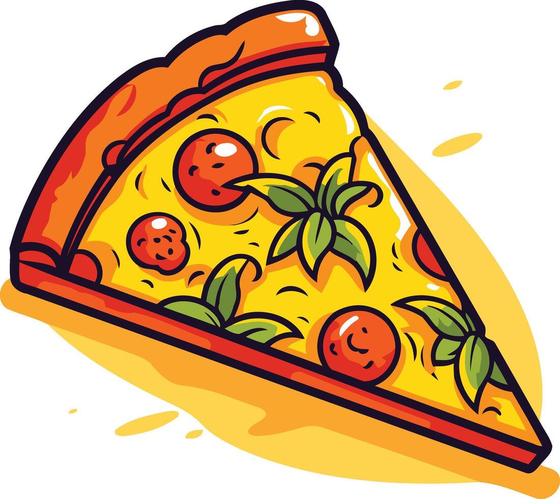 A Slice of Delicious Pizza with Tomatoes and Basil vector