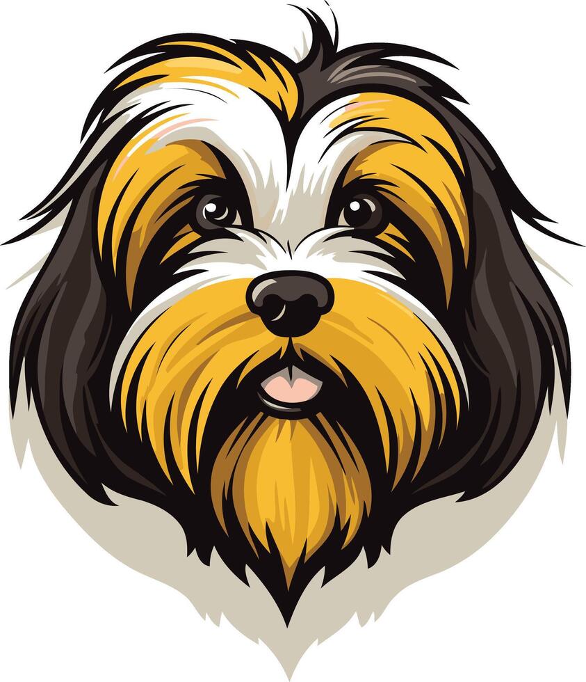 Portrait of a Fluffy Dog with Yellow and White Fur vector