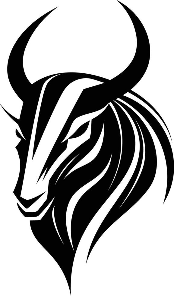 Stylized black and white bull head illustration, perfect for tattoos, logos, or graphic design projects vector