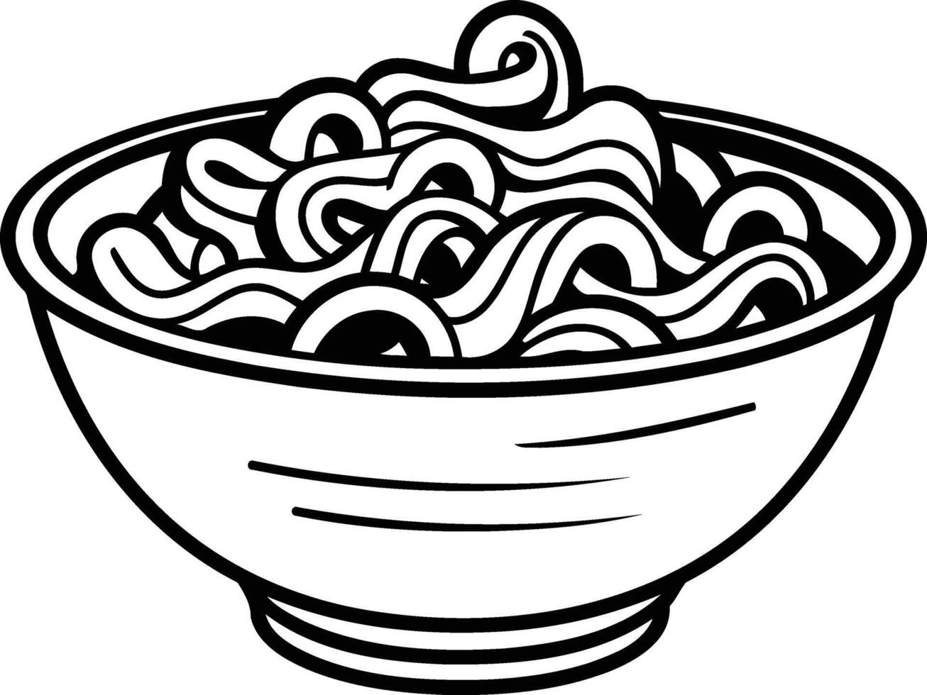 A simple black and white line drawing of a bowl of noodles vector
