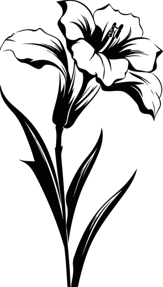 Elegant black and white illustration of a single lily flower, perfect for tattoo designs, greeting cards, or floral artwork vector
