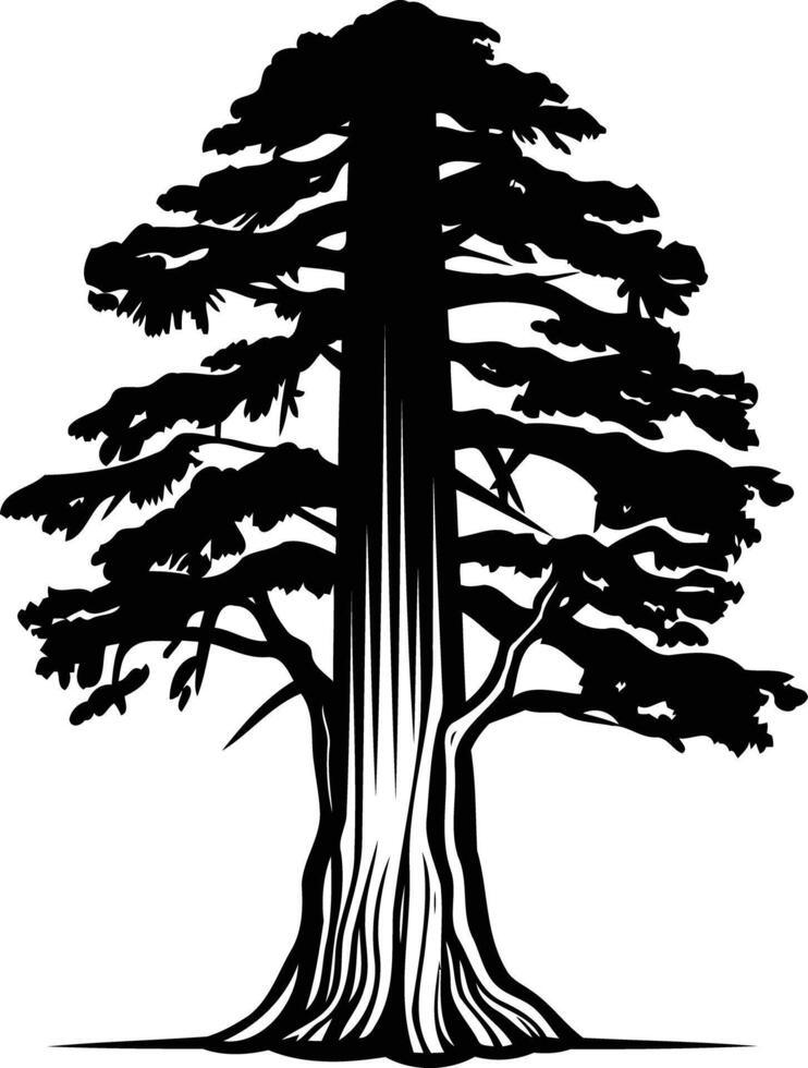 A bold, minimalist silhouette of a towering redwood tree vector