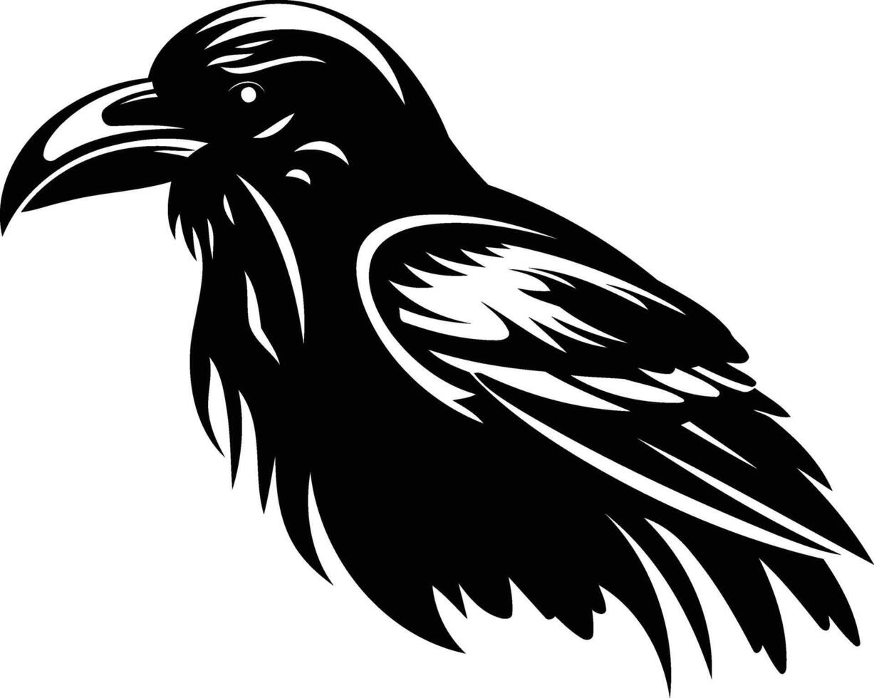 A stylized black and white raven illustration vector