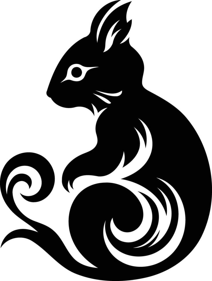 Stylish black and white element illustration of a squirrel in a tribal tattoo design vector