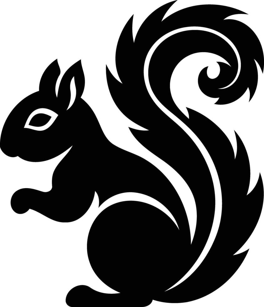 A stylized black and white illustration of a squirrel, perfect for logos, designs, and more vector