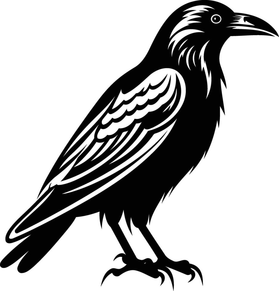 A bold black and white illustration of a raven, perfect for tattoo designs, gothic art, and branding vector
