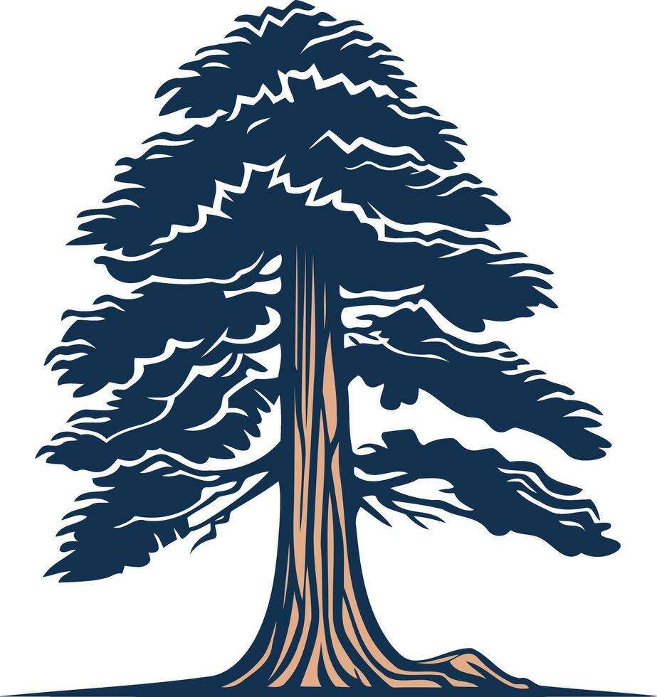 Tall Tree Illustration with Blue Foliage and Brown Trunk vector