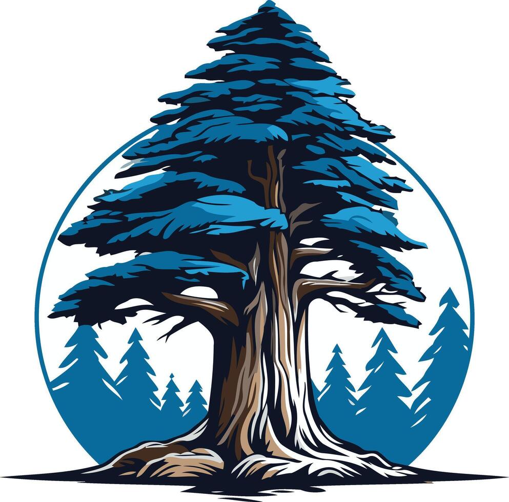 Majestic Cedar Tree in a Blue Landscape vector