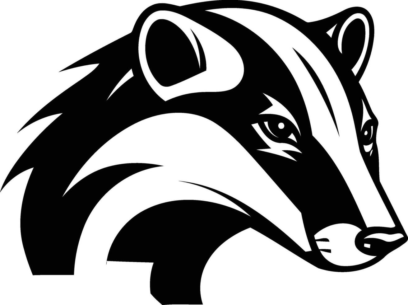 A bold, black and white illustration of a badger's head vector