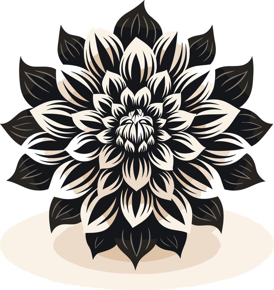 Black and White Detailed Dahlia Flower vector
