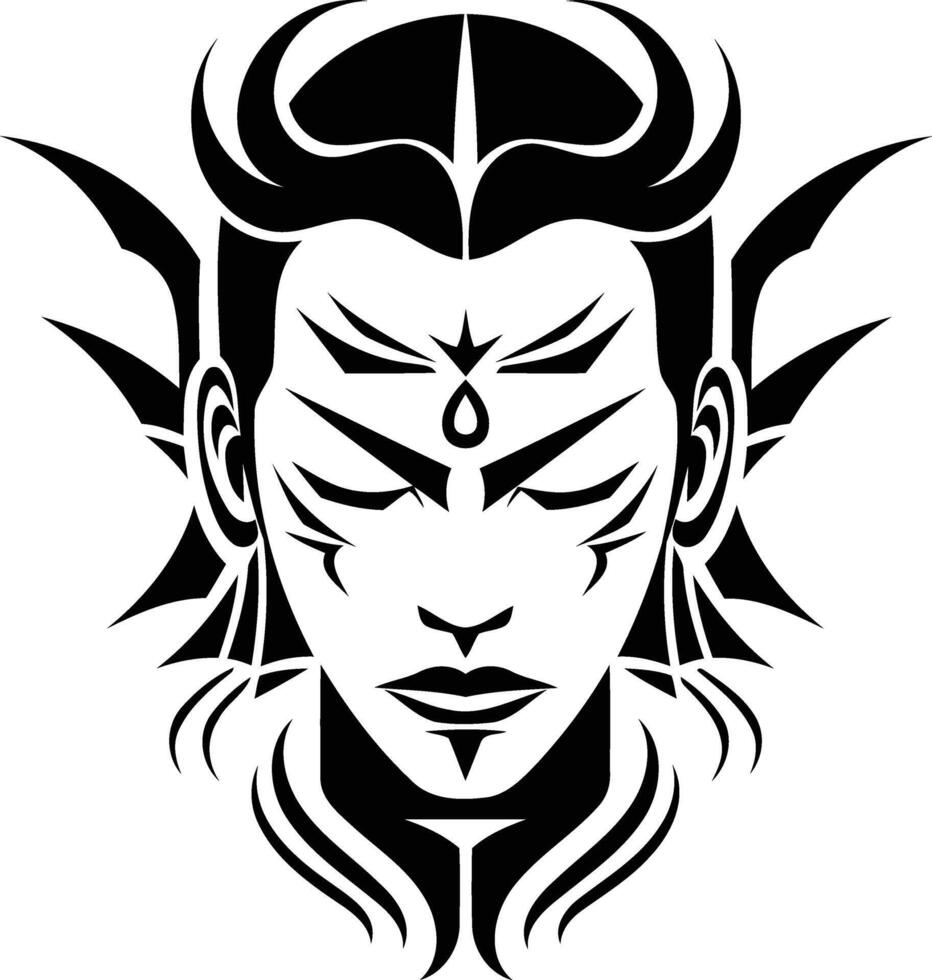 Intricate tribal tattoo design featuring a fierce and mystical female face, perfect for adding a touch of edgy spirituality to your projects vector