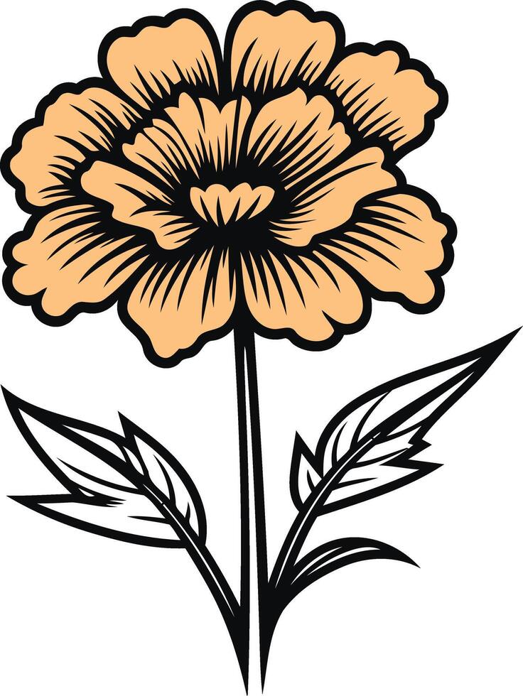 Orange Flower with Black Outline Illustration vector