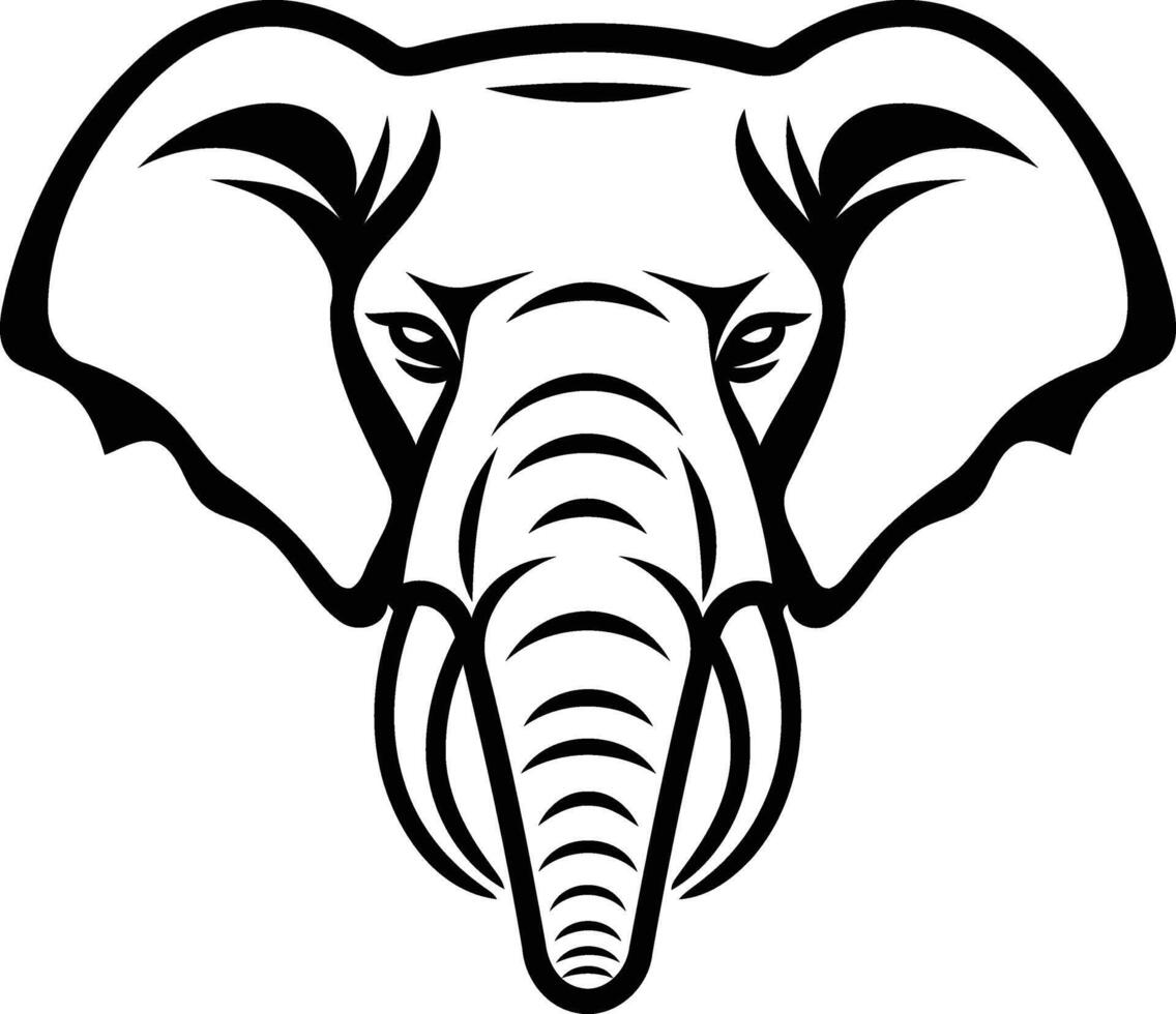 Bold, black and white illustration of an elephant's head, perfect for tattoo design, branding, or logo vector