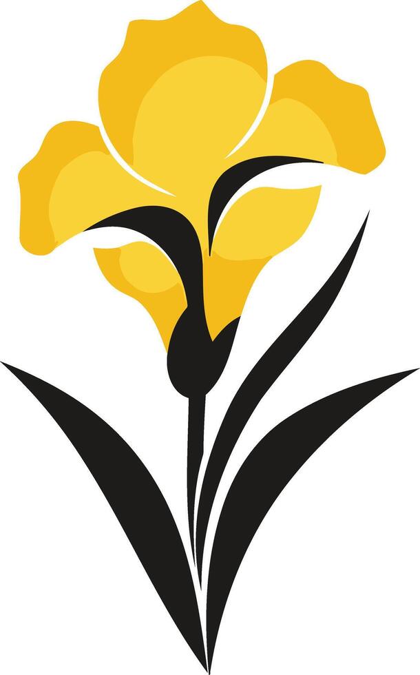 Yellow Flower with Black Stem and Leaves vector