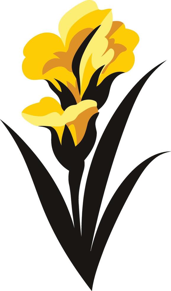 Yellow Iris Flower with Black Stems and Leaves vector
