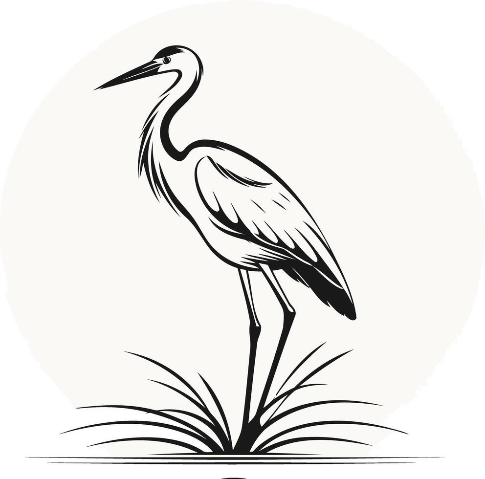 Elegant Black and White Heron Illustration vector