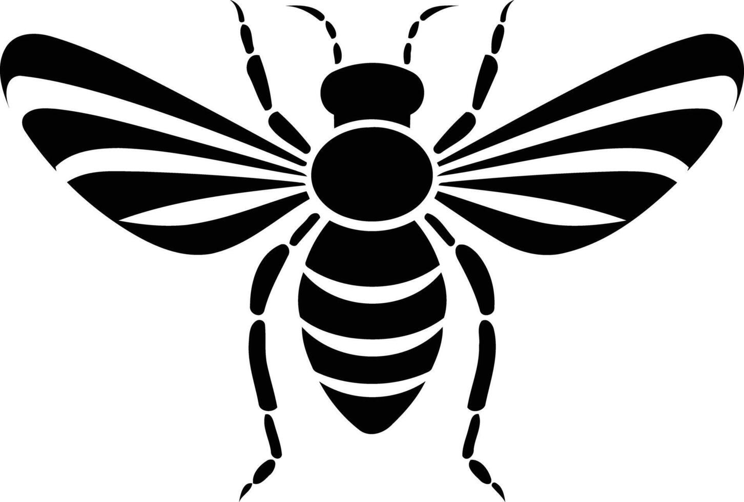 A striking black and white silhouette of a bee, perfect for logo design, branding, or as a decorative element vector