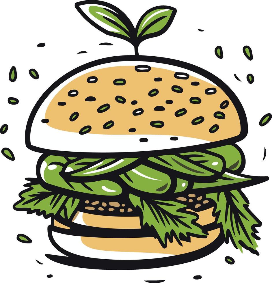 Vegetarian Burger with a Sprout on Top vector