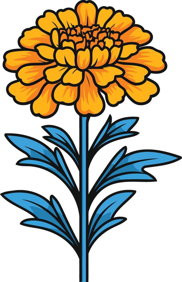 Vibrant Yellow Marigold Flower with Blue Foliage vector