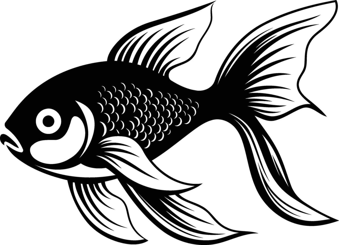 Black and white element illustration of a stylized fish, perfect for tattoos, logos, and graphic designs vector
