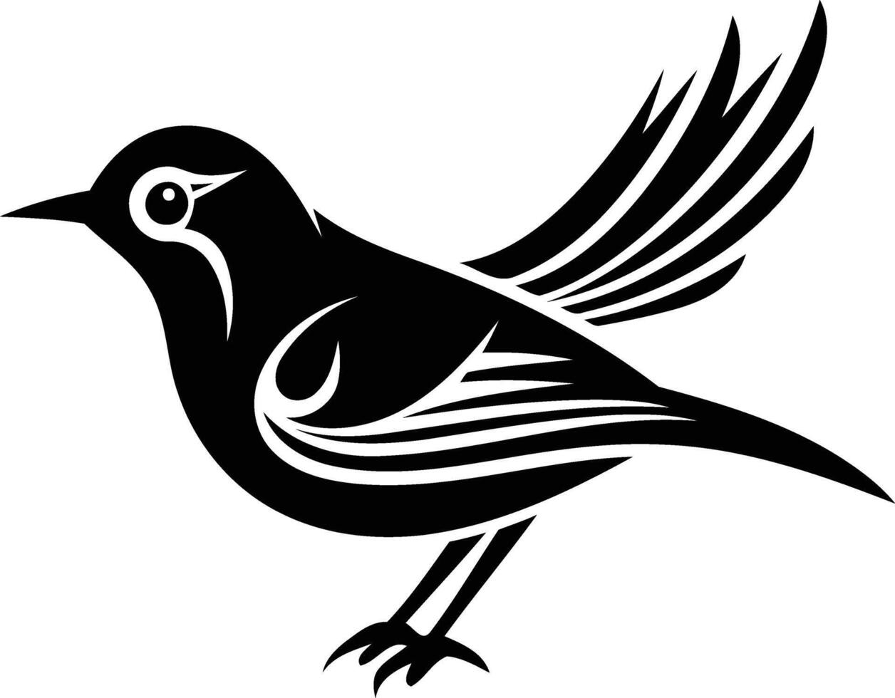 Stylish black and white tattoo design of a bird with intricate details vector