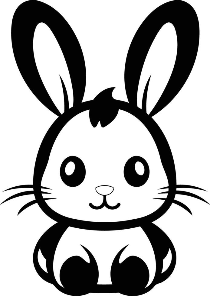 Cute and simple black and white cartoon bunny rabbit, perfect for kids' designs, children's books, and branding vector
