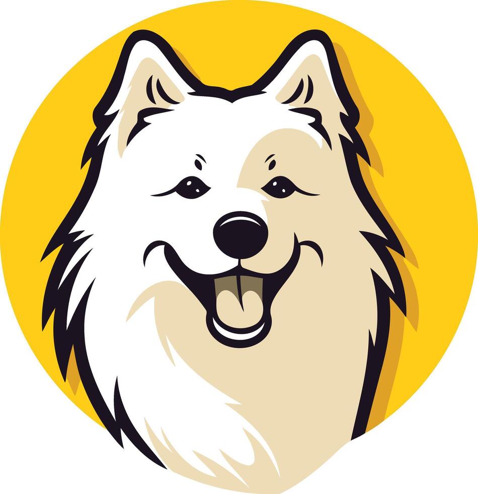 Happy White Dog with a Yellow Background vector