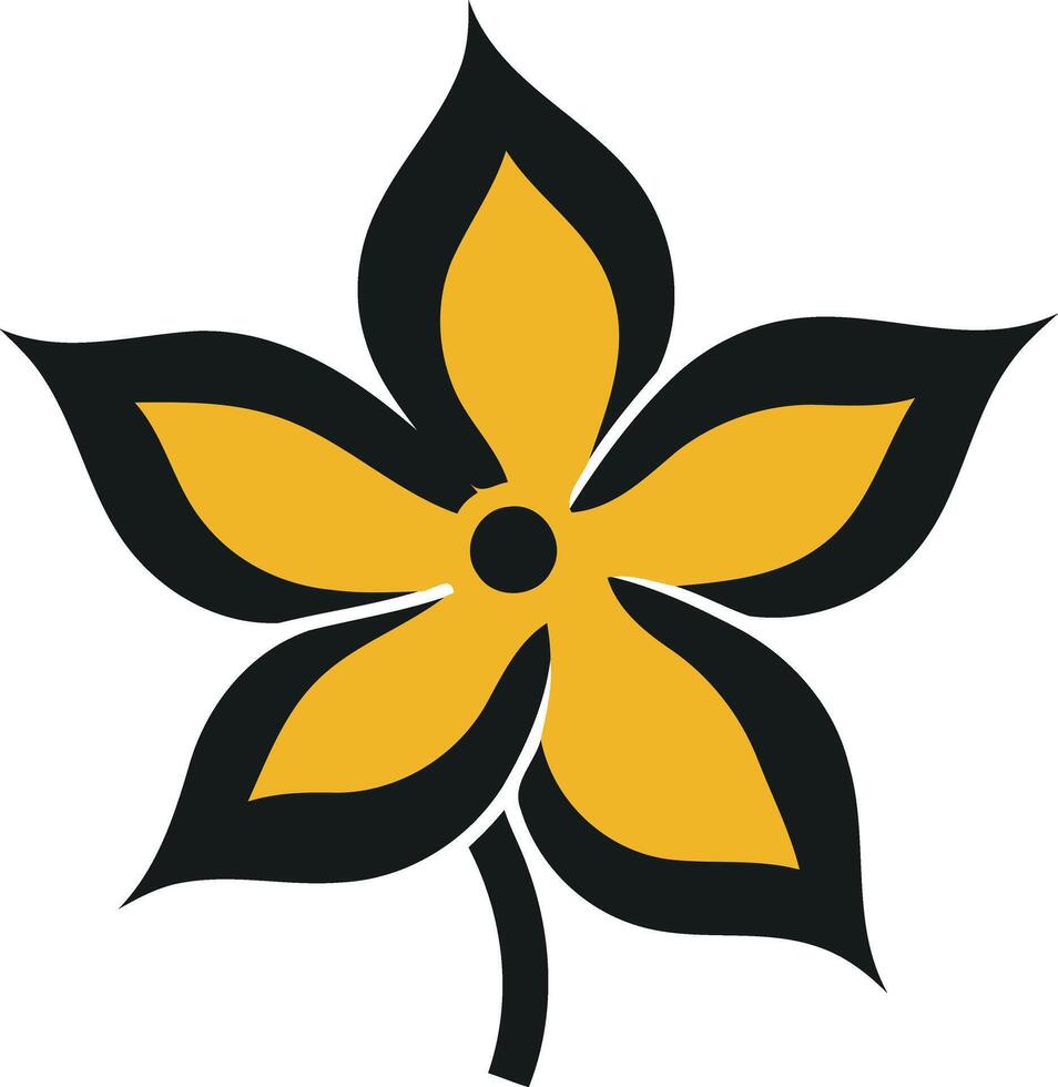 Stylized Flower with Yellow Petals and Black Outline vector