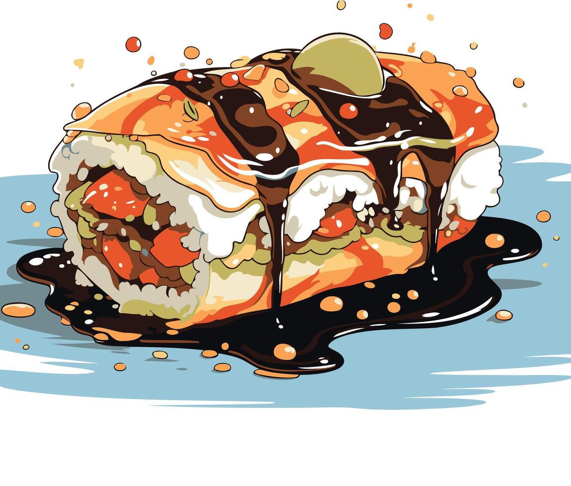 Sweet Sushi Roll with Chocolate Drizzle vector