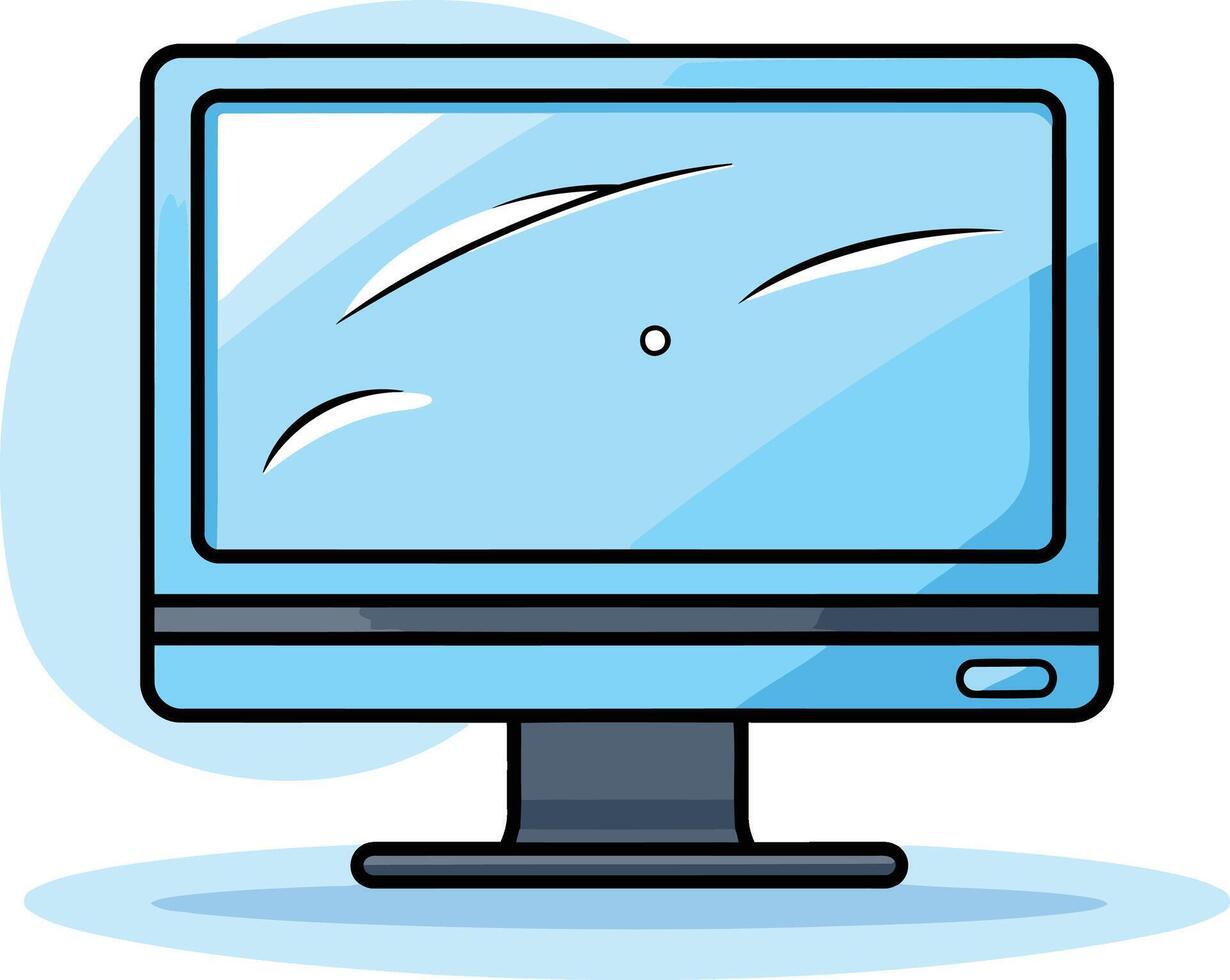 Blue Computer Monitor Cartoon Illustration vector