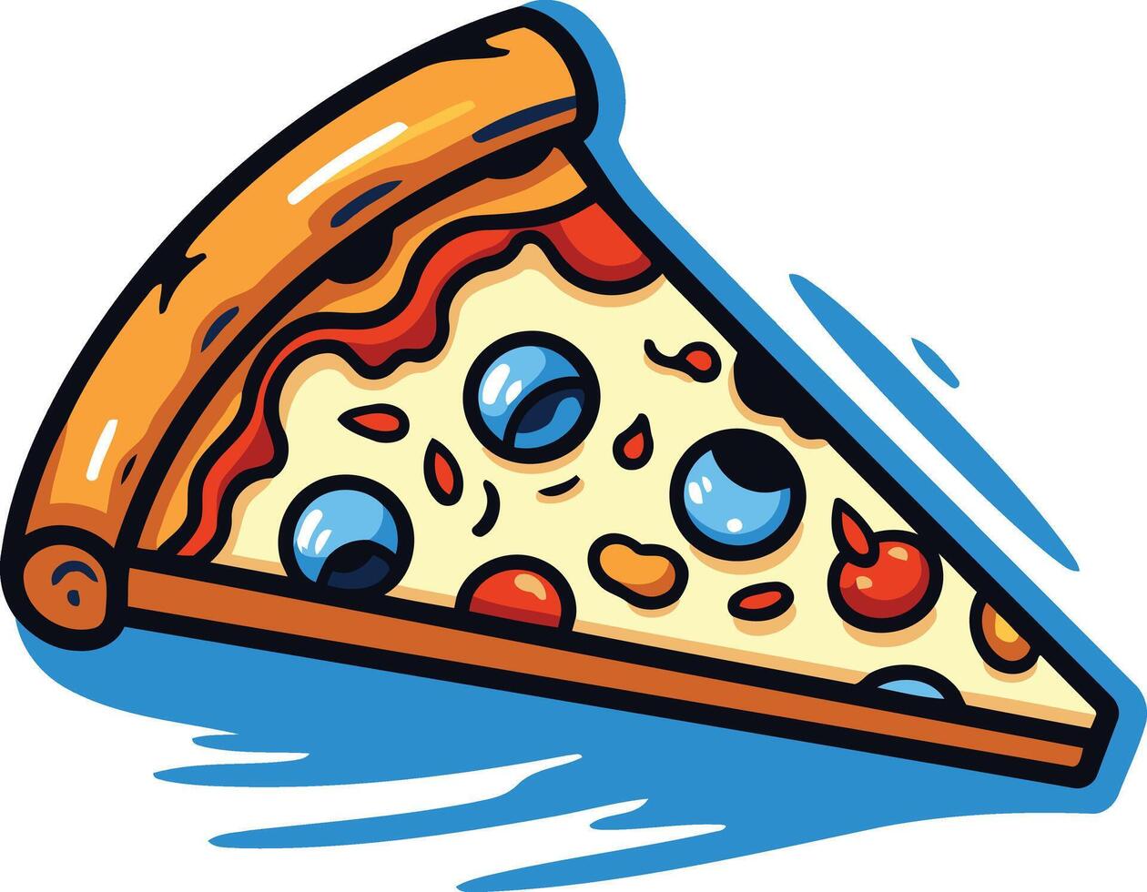 Cartoon Pizza Slice with Blueberries and Cherry vector