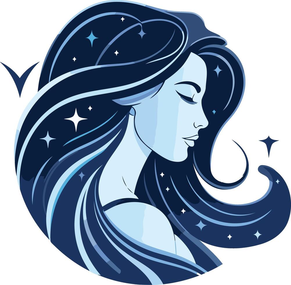 Mystical Woman with Flowing Hair and Stars vector