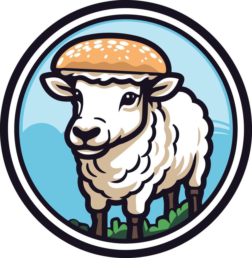 Sheep With a Burger Bun Hat vector