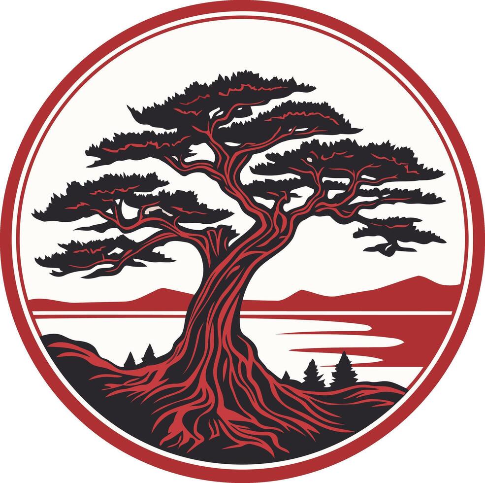 Silhouette of a Majestic Tree in a Circular Frame vector