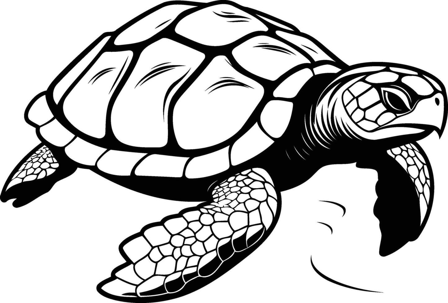 Black and white illustration of a sea turtle swimming, perfect for logos, tattoos, and graphic designs vector