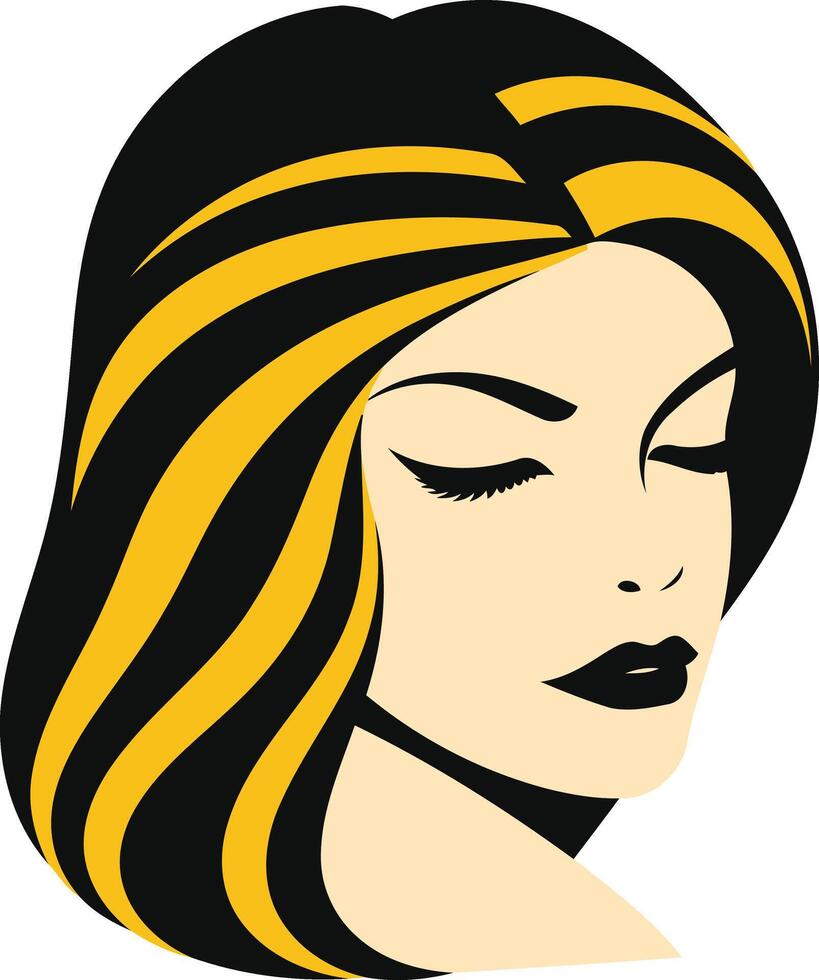 Elegant Woman with Closed Eyes and Black and Gold Hair vector