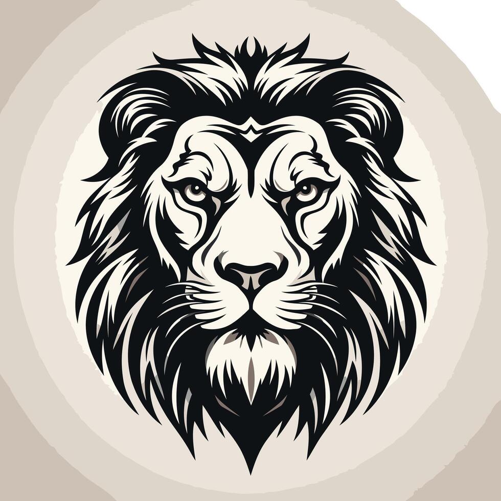 Lion Head Illustration in Black and White vector