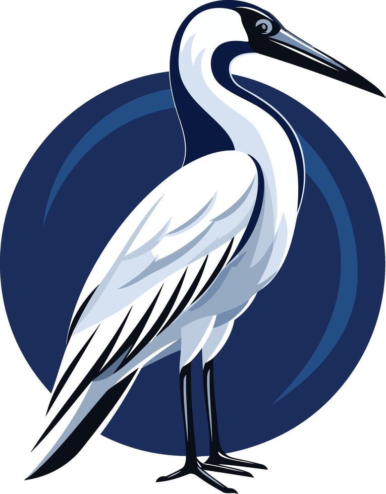 White Heron Illustration on a Blue Circle vector