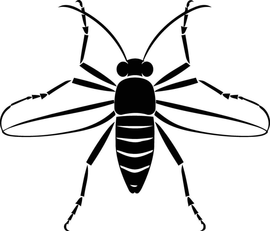 Black and white element illustration of a simple fly silhouette with wings spread vector