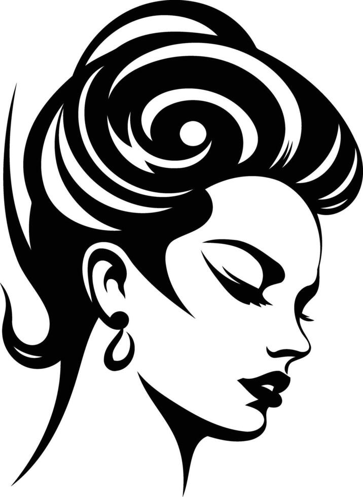 Stylish black and white illustration of a woman's face, perfect for fashion, beauty, and design projects vector