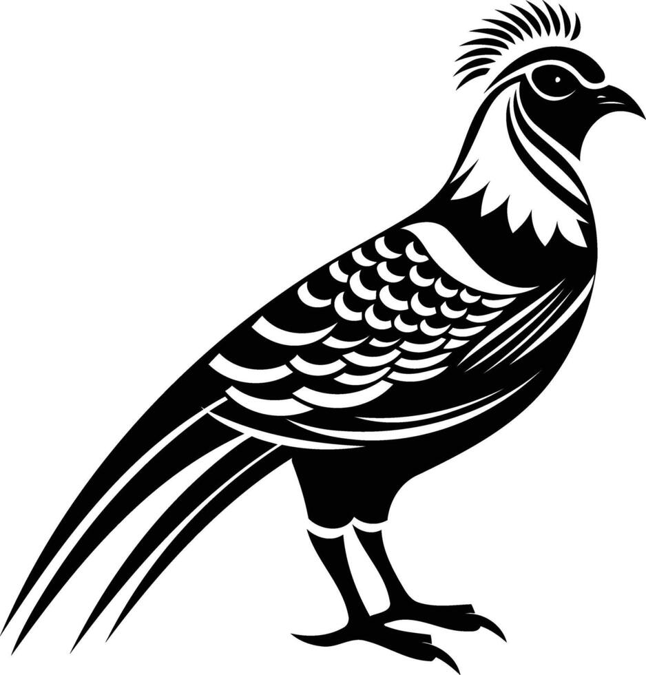 A striking black and white illustration of a pheasant, perfect for tattoo design, branding, or decorative elements vector